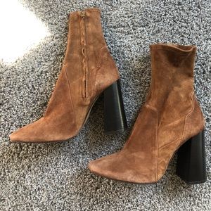 ZARA caramel brown suede heeled bootie